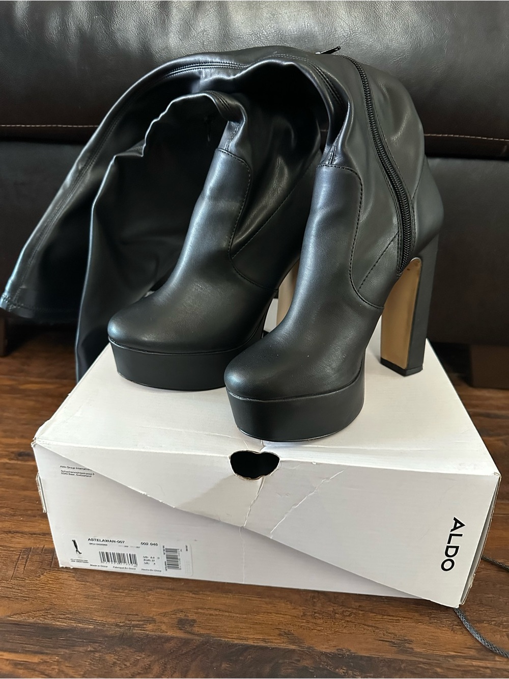 Aldo Black Platform Block Heel Ankle Boots